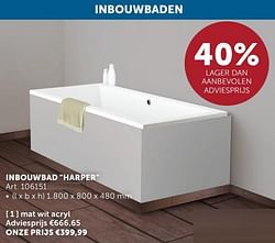 Inbouwbad harper mat wit acryl