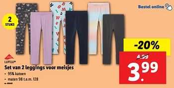 Promoties Set van 2 leggings voor meisjes - Lupilu - Geldig van 18/09/2024 tot 24/09/2024 bij Lidl