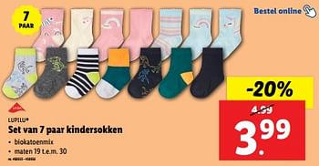 Promoties Set van 7 paar kindersokken - Lupilu - Geldig van 18/09/2024 tot 24/09/2024 bij Lidl