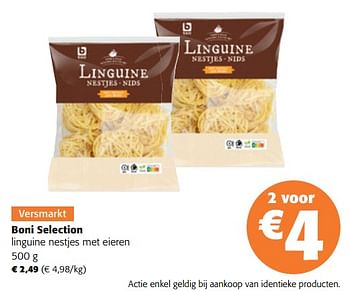 Promoties Boni selection linguine nestjes met eieren - Boni - Geldig van 11/09/2024 tot 24/09/2024 bij Colruyt