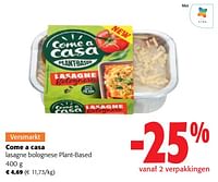 Promoties Come a casa lasagne bolognese plant-based - Come a Casa - Geldig van 11/09/2024 tot 24/09/2024 bij Colruyt