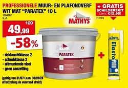 Professionele muur- en plafondverf wit mat paratex