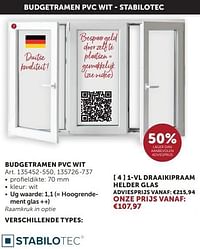 Budgetramen pvc wit 1-vl draaikipraam helder glas-Stabilotec