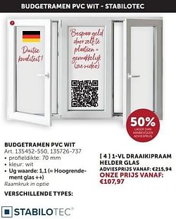 Budgetramen pvc wit 1-vl draaikipraam helder glas