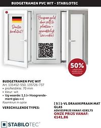 Budgetramen pvc wit 1-vl draaikipraam mat glas-Stabilotec