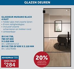 Glasdeur murano black 4 ruit