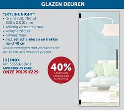 Glazen deur skyline night inox