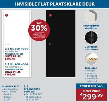 Promoties Invisible flat afgewerkte deur wit - Huismerk - Zelfbouwmarkt - Geldig van 17/09/2024 tot 14/10/2024 bij Zelfbouwmarkt