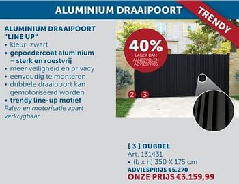 Promoties Aluminium draaipoort line up dubbel - Huismerk - Zelfbouwmarkt - Geldig van 17/09/2024 tot 14/10/2024 bij Zelfbouwmarkt