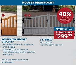 Houten draaipoort meranti enkel