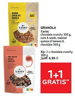 Promoties Granola xavies chocolate crunchy - Xavies - Geldig van 11/09/2024 tot 24/09/2024 bij Alvo