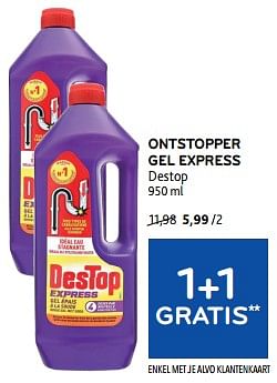 Promoties Ontstopper gel express destop - Destop - Geldig van 11/09/2024 tot 24/09/2024 bij Alvo