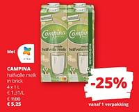 Promoties Campina halfvolle melk - Campina - Geldig van 12/09/2024 tot 25/09/2024 bij Spar (Colruytgroup)