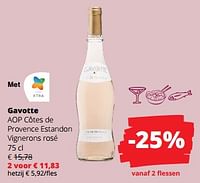 Promoties Gavotte aop côtes de provence estandon vignerons rosé - Rosé wijnen - Geldig van 12/09/2024 tot 25/09/2024 bij Spar (Colruytgroup)