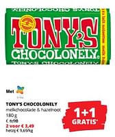 Promoties Tony’s chocolonely melkchocolade + hazelnoot - Tony's Chocolonely - Geldig van 12/09/2024 tot 25/09/2024 bij Spar (Colruytgroup)