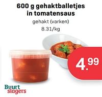 Gehaktballetjes in tomatensaus gehakt varken-Huismerk - Buurtslagers