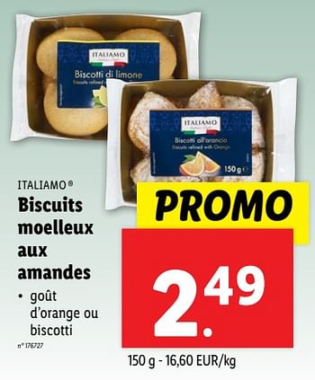 Promotions Biscuits moelleux aux amandes - Italiamo - Valide de 18/09/2024 à 24/09/2024 chez Lidl