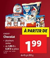 Promotions Chocolat - Kinder - Valide de 18/09/2024 à 24/09/2024 chez Lidl