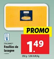 Promotions Feuilles de lasagne - Italiamo - Valide de 18/09/2024 à 24/09/2024 chez Lidl