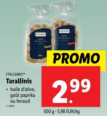 Promotions Tarallinis - Italiamo - Valide de 18/09/2024 à 24/09/2024 chez Lidl