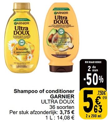 Promoties Shampoo of conditioner garnier ultra doux - Garnier - Geldig van 17/09/2024 tot 23/09/2024 bij Cora