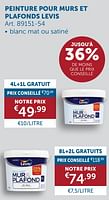 Promotions Peinture pour murs et plafonds levis - Levis - Valide de 17/09/2024 à 14/10/2024 chez Zelfbouwmarkt