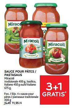 Promotions Sauce pour pâtes - Miracoli - Valide de 11/09/2024 à 24/09/2024 chez Alvo