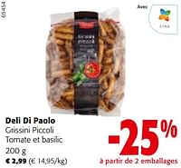 Promotions Deli di paolo grissini piccoli tomate et basilic - Deli Di Paolo - Valide de 11/09/2024 à 24/09/2024 chez Colruyt