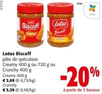 Promotions Lotus biscoff pâte de spéculoos creamy ou crunchy - Lotus Bakeries - Valide de 11/09/2024 à 24/09/2024 chez Colruyt