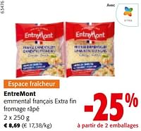 Promotions Entremont emmental français extra fin fromage râpé - Entre Mont - Valide de 11/09/2024 à 24/09/2024 chez Colruyt