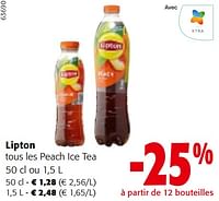 Promotions Lipton tous les peach ice tea - Lipton - Valide de 11/09/2024 à 24/09/2024 chez Colruyt