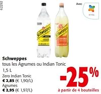 Promotions Schweppes tous les agrumes ou indian tonic - Schweppes - Valide de 11/09/2024 à 24/09/2024 chez Colruyt