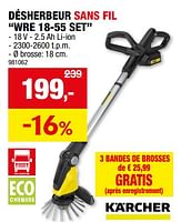 Promotions Kärcher ésherbeur sans fil wre 18-55 set - Kärcher - Valide de 11/09/2024 à 22/09/2024 chez Hubo