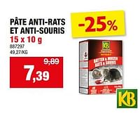 Promotions Pâte anti-rats et anti-souris - KB - Valide de 11/09/2024 à 22/09/2024 chez Hubo