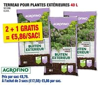 Promotions Terreau pour plantes extérieures - Agrofino - Valide de 11/09/2024 à 22/09/2024 chez Hubo