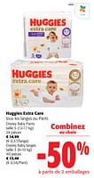 Promotions Huggies extra care tous les langes ou pants - Huggies - Valide de 11/09/2024 à 24/09/2024 chez Colruyt