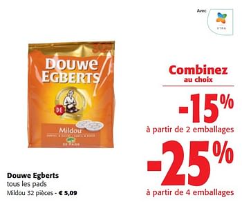 Promotions Douwe egberts pads mildou - Douwe Egberts - Valide de 11/09/2024 à 24/09/2024 chez Colruyt