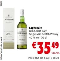 Promotions Laphroaig oak select islay single malt scotch whisky - Laphroaig - Valide de 11/09/2024 à 24/09/2024 chez Colruyt