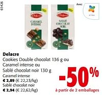 Promotions Delacre cookies double chocolat ou caramel intense ou sablé chocolat noir - Delacre - Valide de 11/09/2024 à 24/09/2024 chez Colruyt