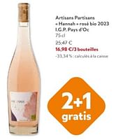 Promotions Artisans partisans hannah rosé bio 2023 i.g.p. pays d’oc - Vins rosé - Valide de 11/09/2024 à 24/09/2024 chez OKay