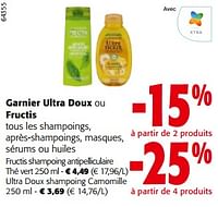 Promotions Garnier ultra doux ou fructis tous les shampoings, après-shampoings, masques, sérums ou huiles - Garnier - Valide de 11/09/2024 à 24/09/2024 chez Colruyt