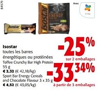 Promotions Isostar toutes les barres énergétiques ou protéinées - Isostar - Valide de 11/09/2024 à 24/09/2024 chez Colruyt