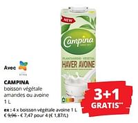 Promotions Boisson végétale avoine - Campina - Valide de 12/09/2024 à 25/09/2024 chez Spar (Colruytgroup)