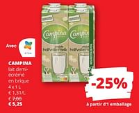 Promotions Campina lait demiécrémé en brique - Campina - Valide de 12/09/2024 à 25/09/2024 chez Spar (Colruytgroup)