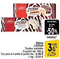 Promotions Zebra lotus - Lotus Bakeries - Valide de 17/09/2024 à 23/09/2024 chez Cora