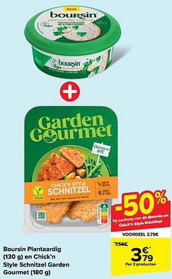 Boursin plantaardig en chick’n style schnitzel garden gourmet