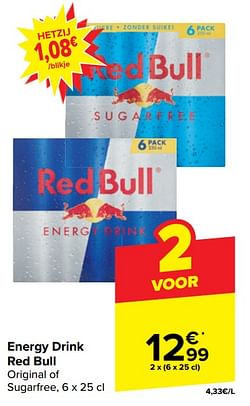 Energy drink red bull original of sugarfree