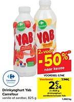 Promoties Drinkyoghurt aardbeiensmaak yab - Huismerk - Carrefour  - Geldig van 18/09/2024 tot 30/09/2024 bij Carrefour