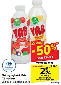 Drinkyoghurt aardbeiensmaak yab-Huismerk - Carrefour 