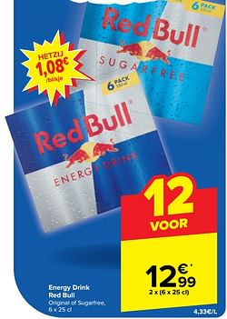 Energy drink red bull original of sugarfree